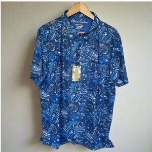 Robert Graham Polo Shirt Mens Large Blue Paisley Classic Fit Rugby Golf Pullover
